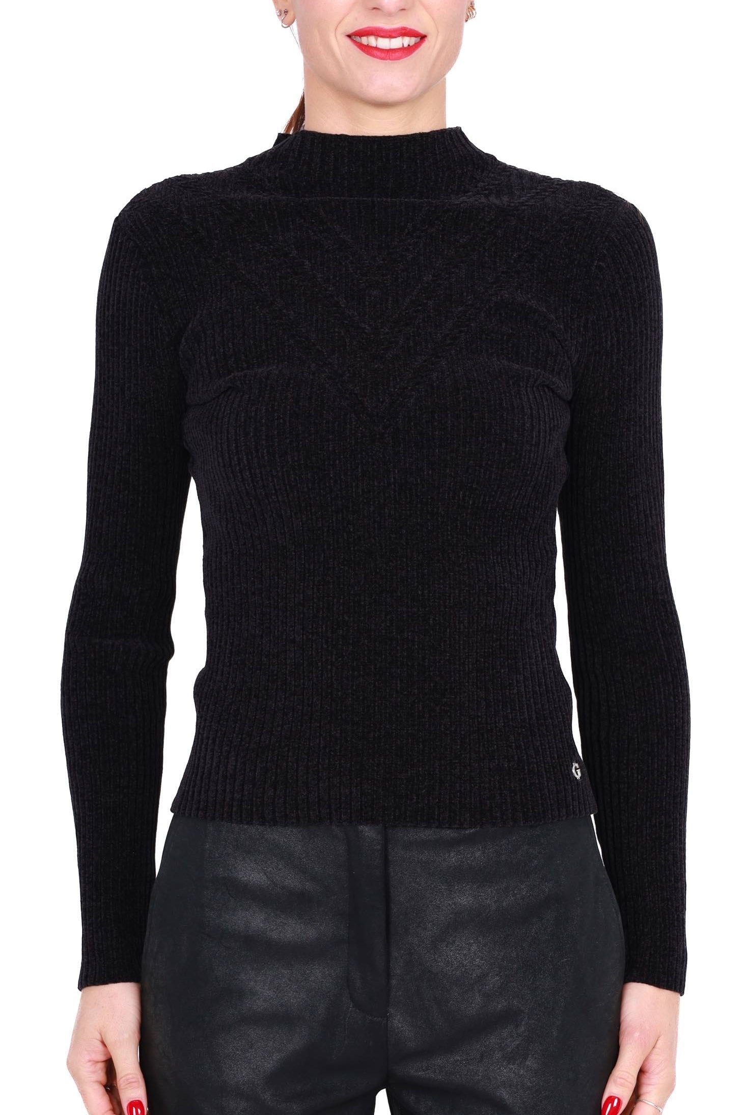 Guess Donna maglia collo alto in ciniglia nero