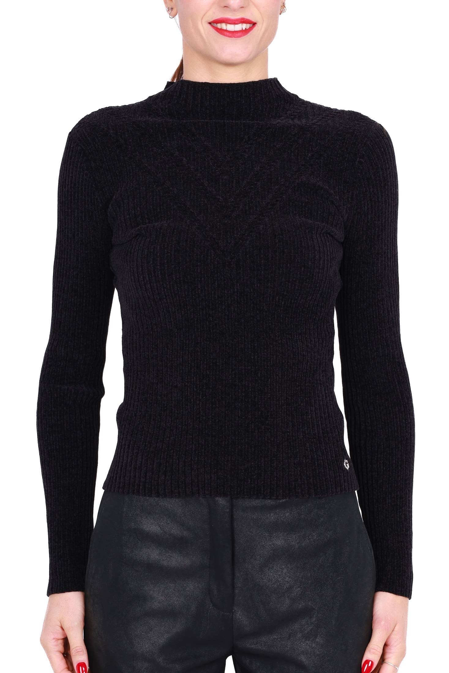 Guess Donna maglia collo alto in ciniglia nero