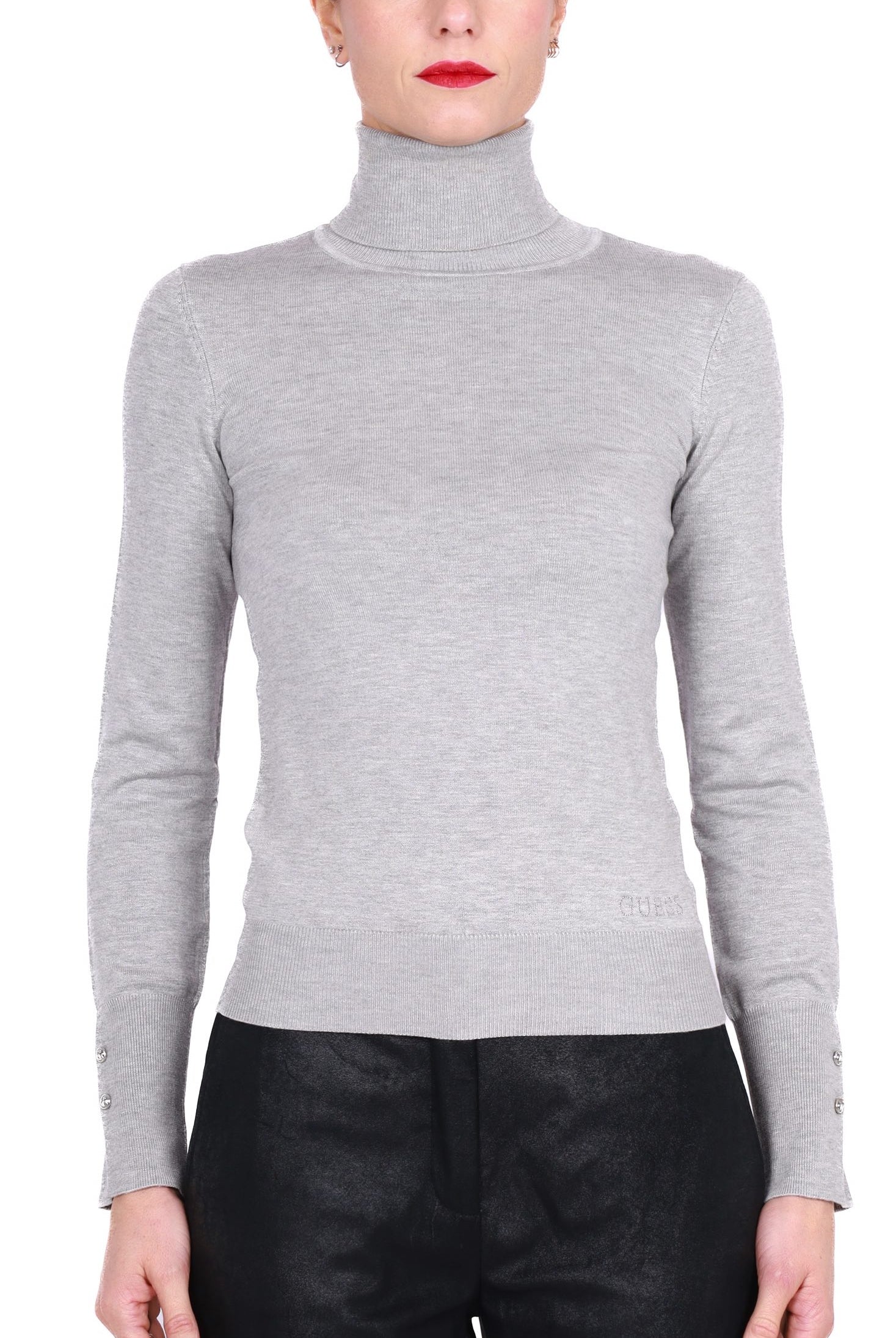 Guess Donna maglia collo alto in misto viscosa grigio