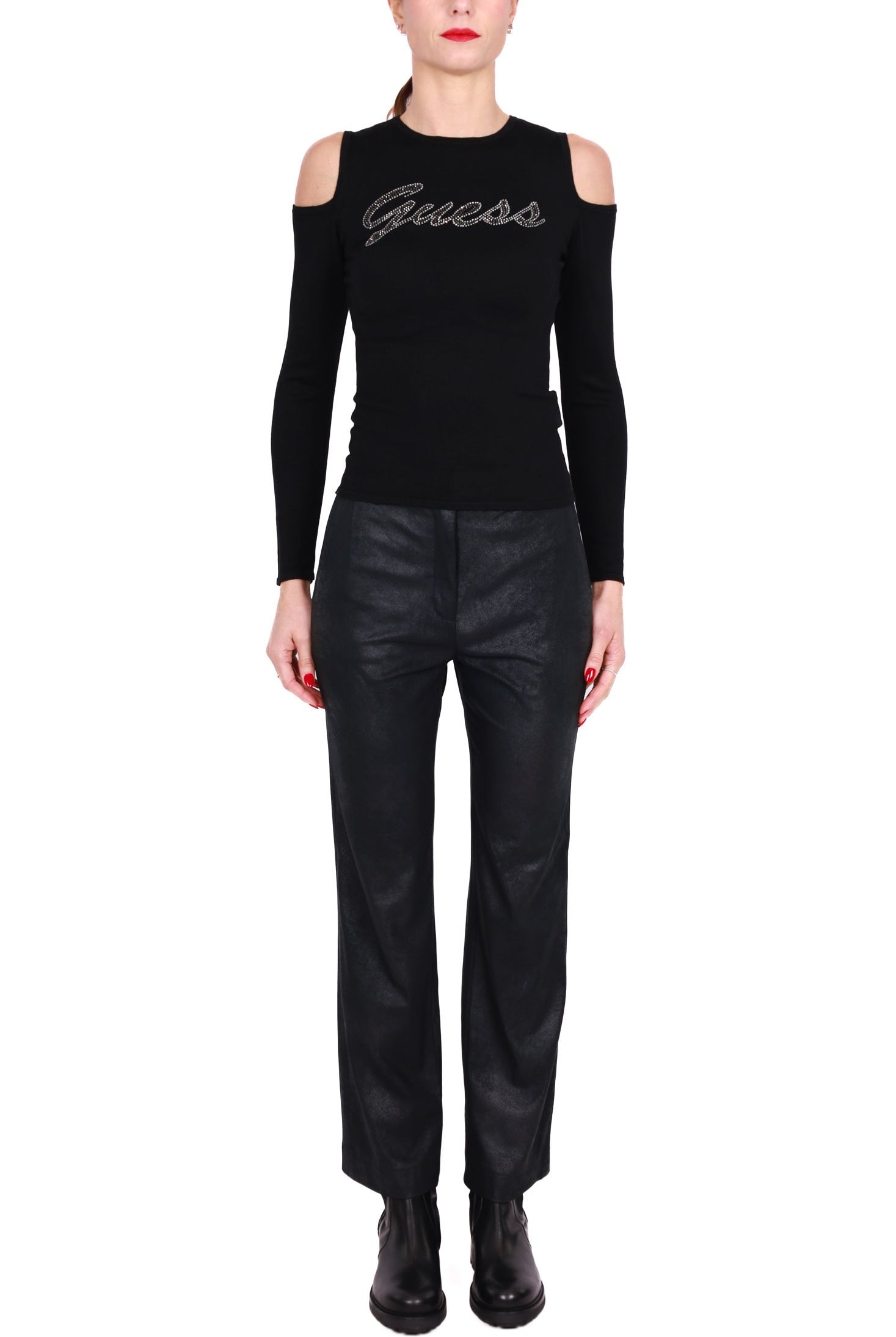 Guess Donna maglia con cut out e logo nero