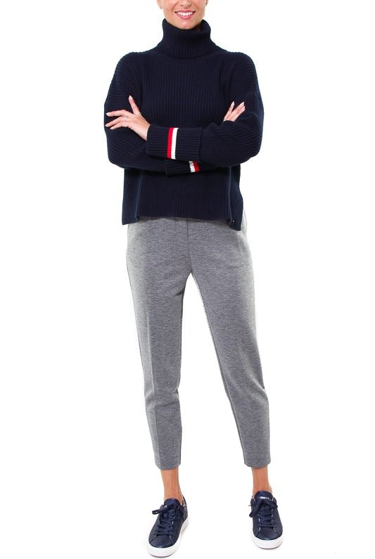 Tommy Hilfiger Donna maglia dolcevita a coste con riga sui polsini blu