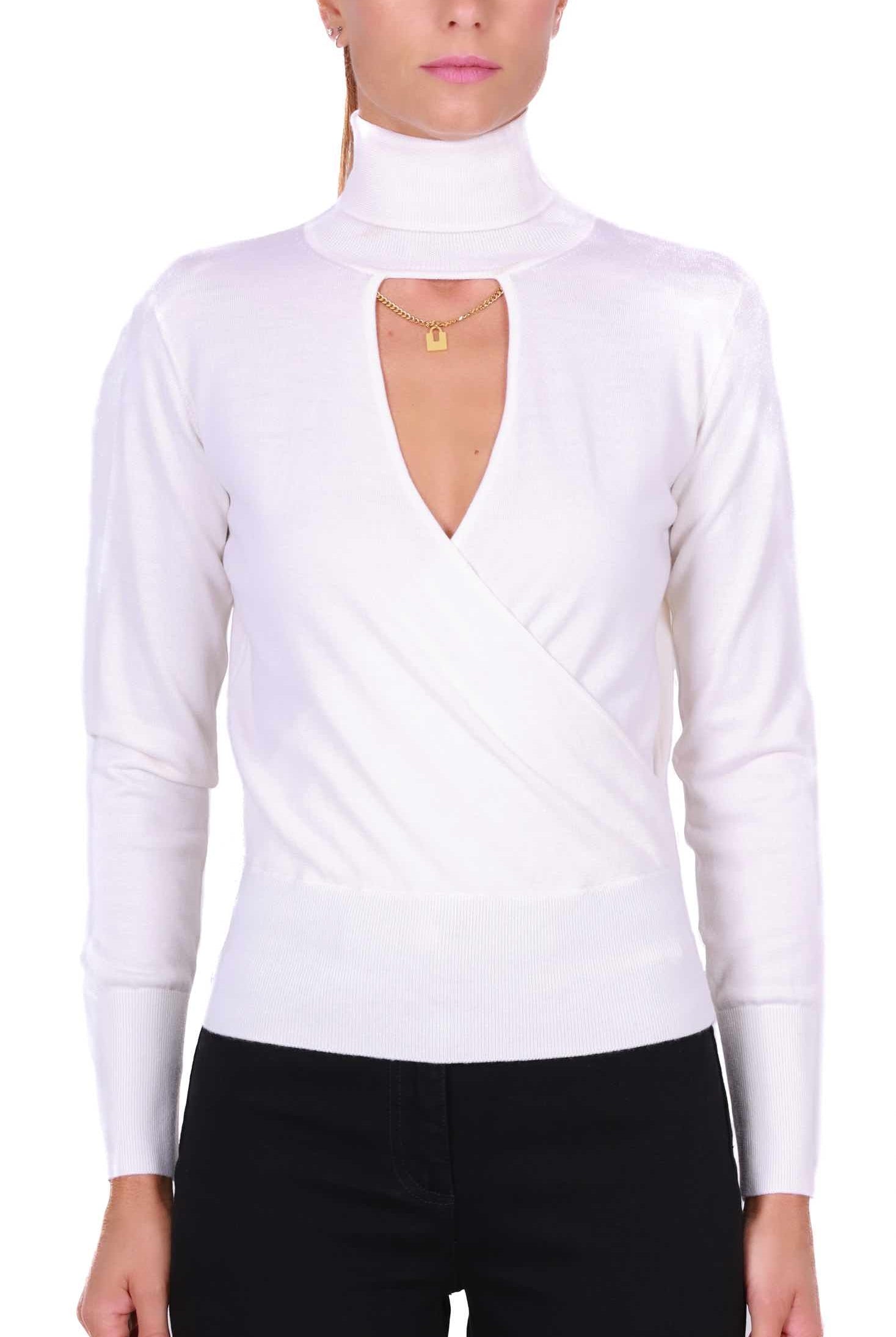 Elisabetta Franchi maglia dolcevita con apertura sul davanti burro