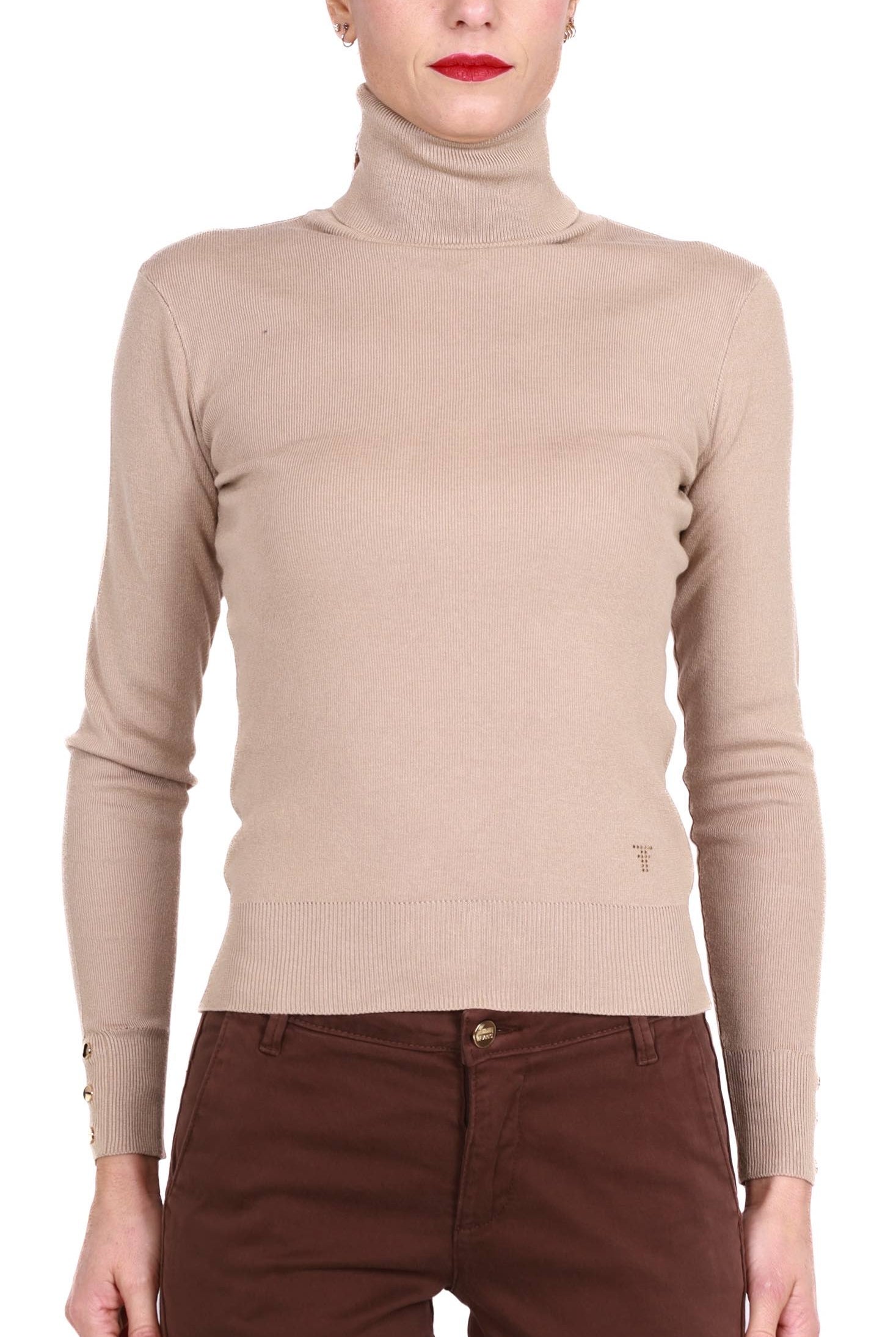 Fracomina maglia dolcevita in misto viscosa beige