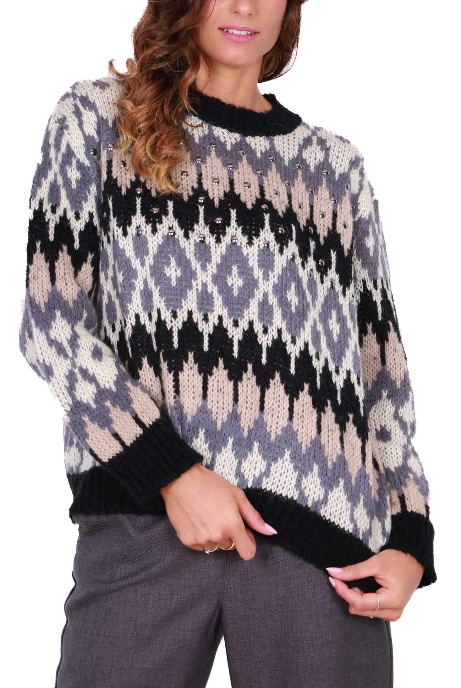 Dixie maglia donna fantasia geometrica grigio