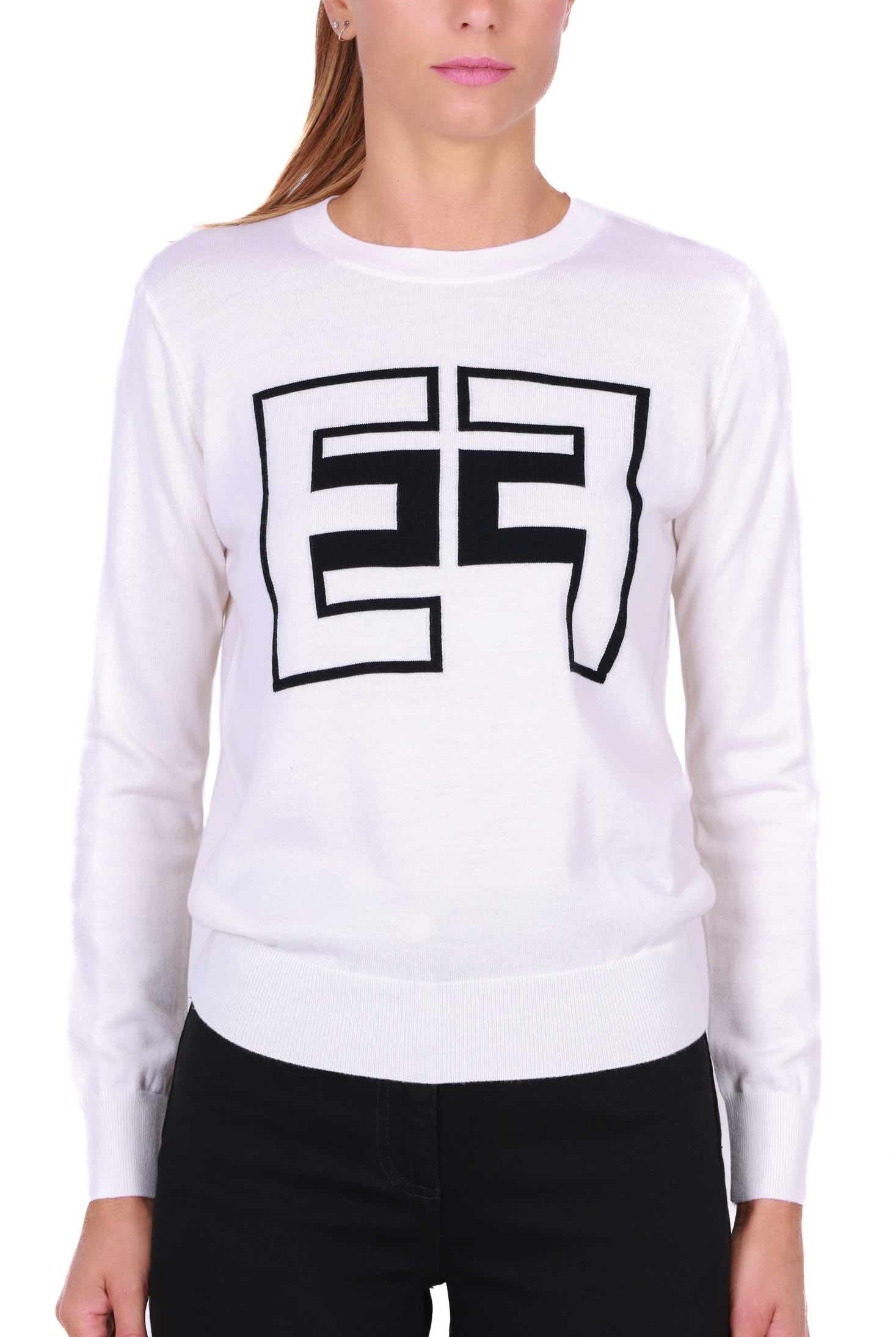 Elisabetta Franchi maglia girocollo con maxi logo burro