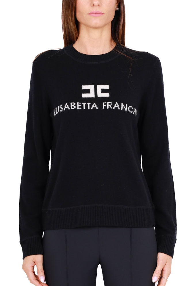 Elisabetta Franchi maglia girocollo con maxi logo nero