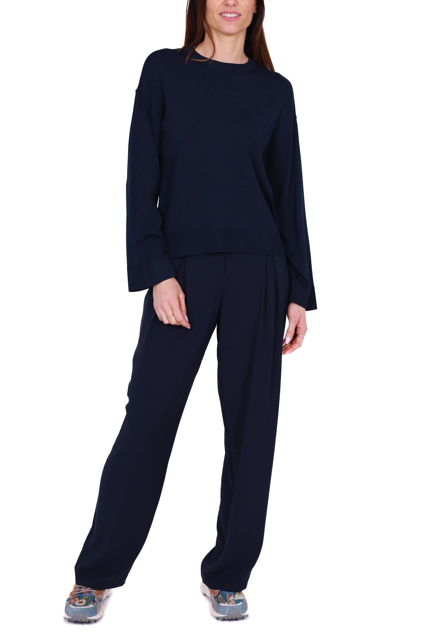 Ax Donna maglia girocollo misto viscosa blu