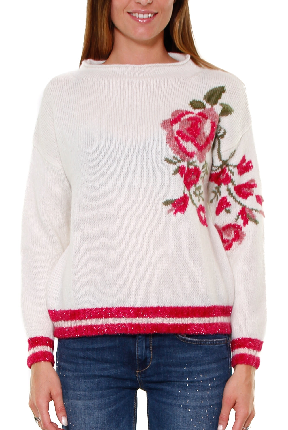 Liujo Knitwear maglia jacquard con rosa bianco