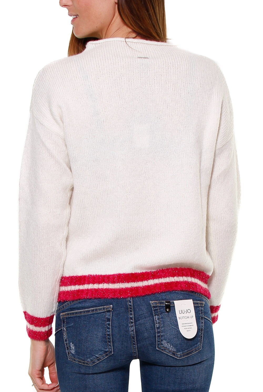 Liujo Knitwear maglia jacquard con rosa bianco
