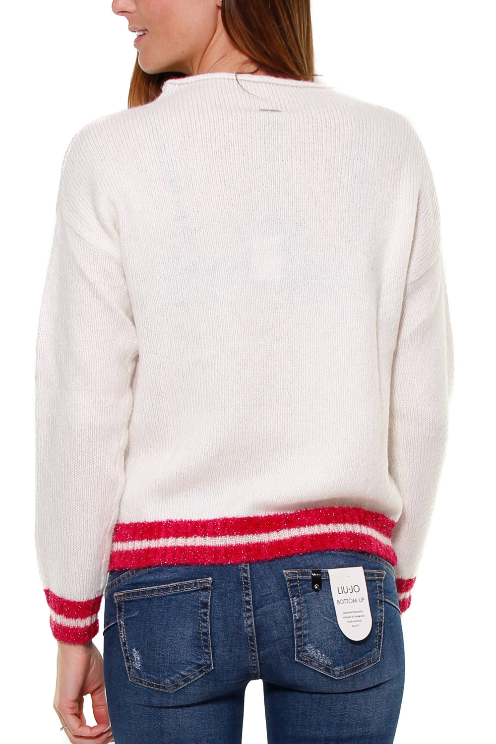 Liujo Knitwear maglia jacquard con rosa bianco