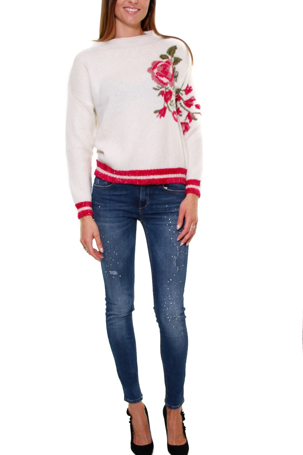 Liujo Knitwear maglia jacquard con rosa bianco