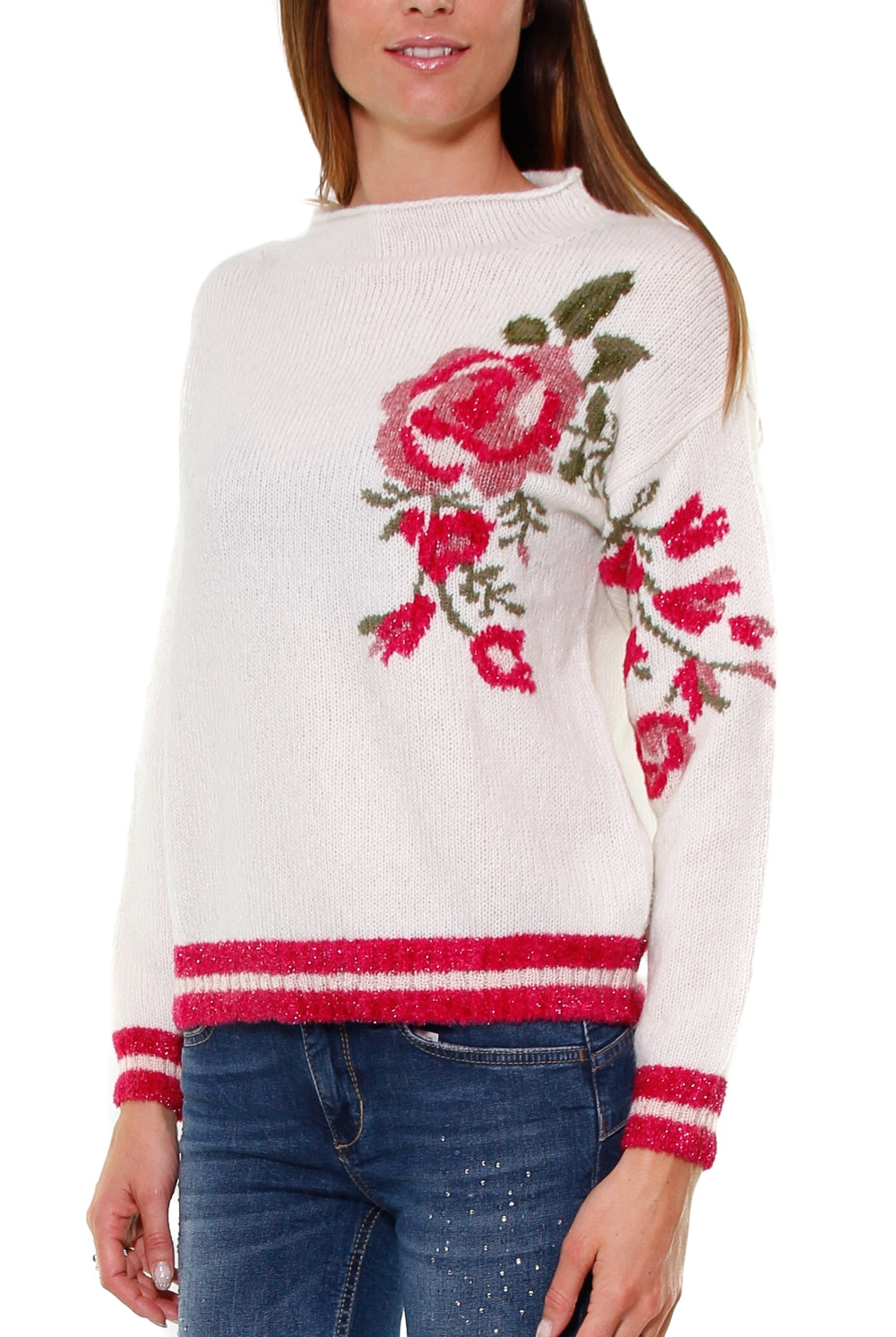 Liujo Knitwear maglia jacquard con rosa bianco