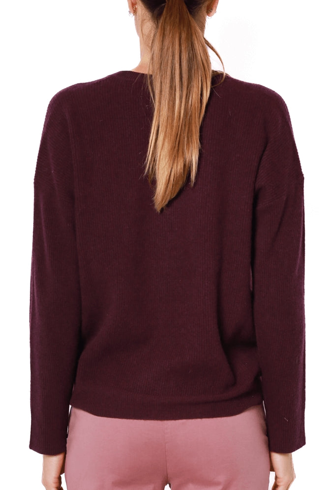 Liu Jo Black maglia scollo a v in lana e cashmere bordeaux