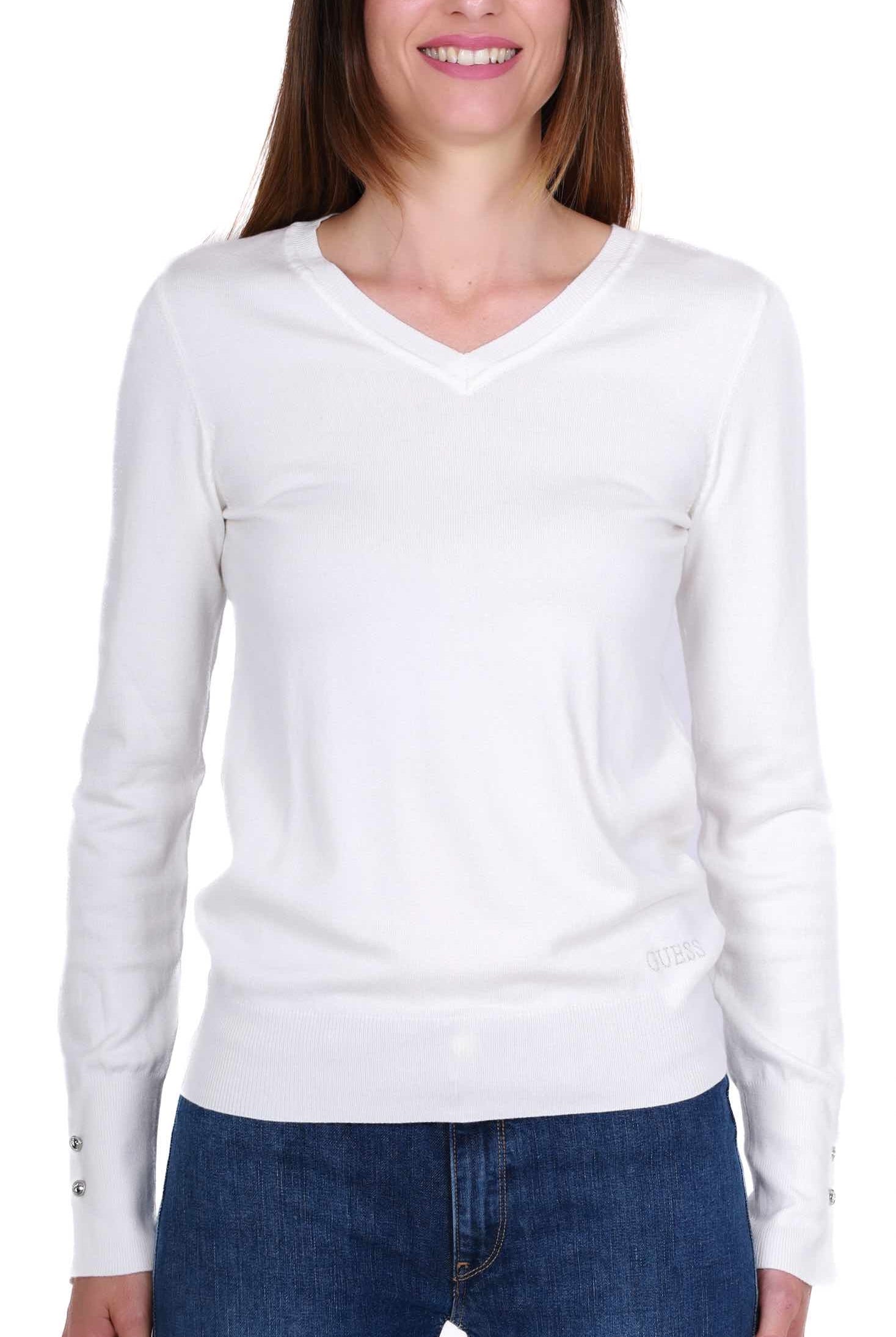 Guess Donna maglia scollo a v in misto viscosa bianco