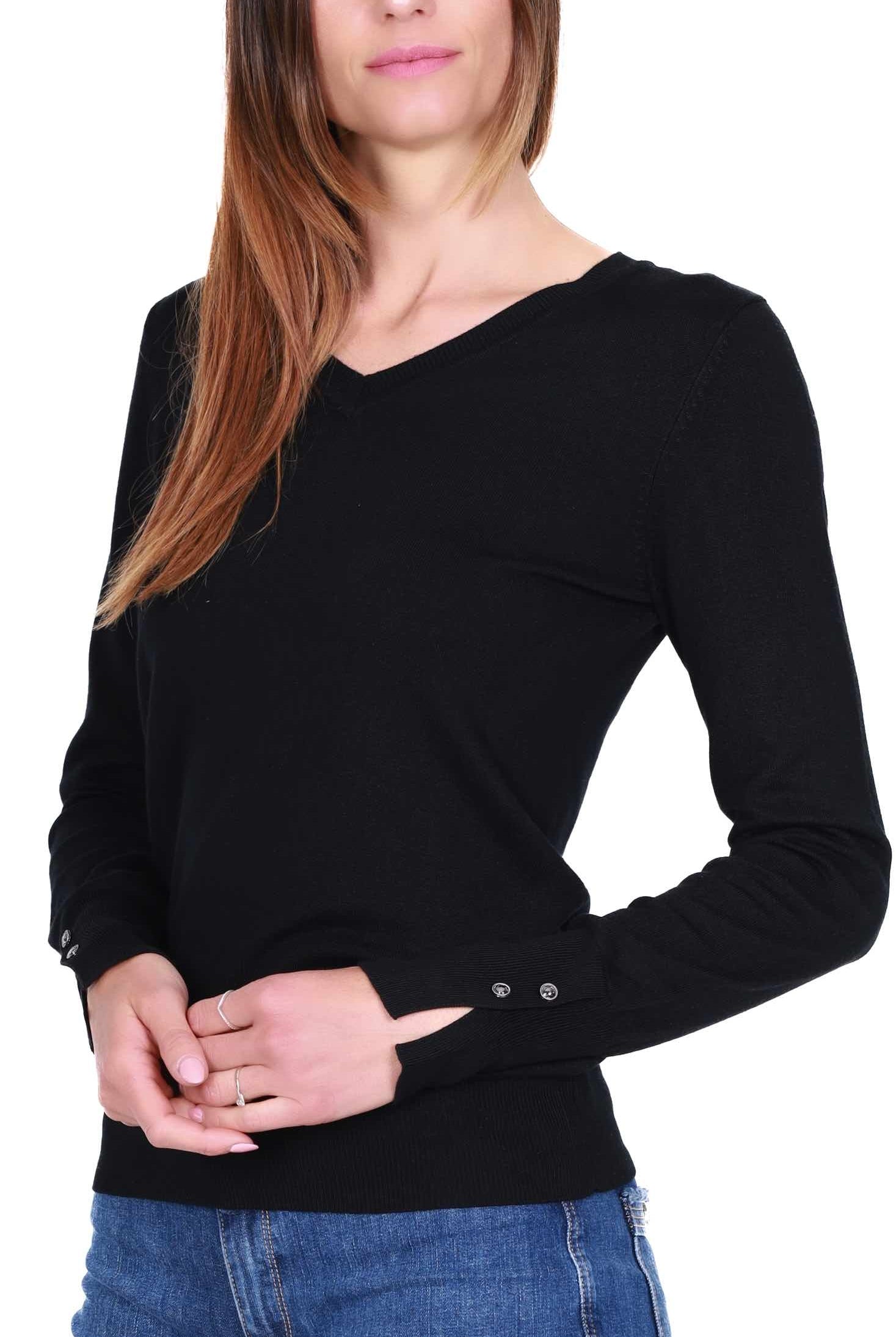 Guess Donna maglia scollo a v in misto viscosa nero