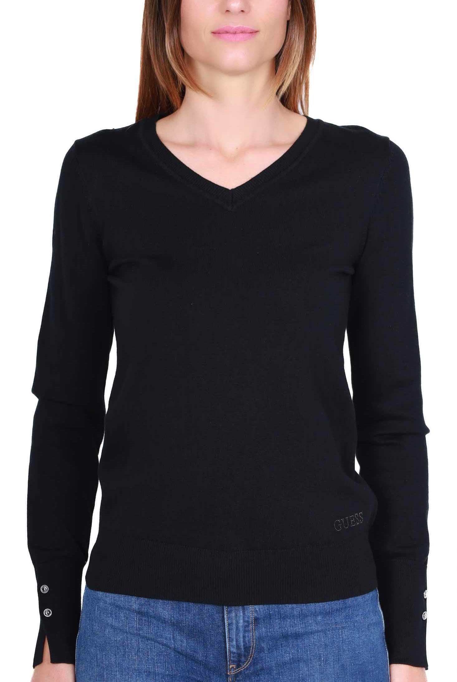 Guess Donna maglia scollo a v in misto viscosa nero