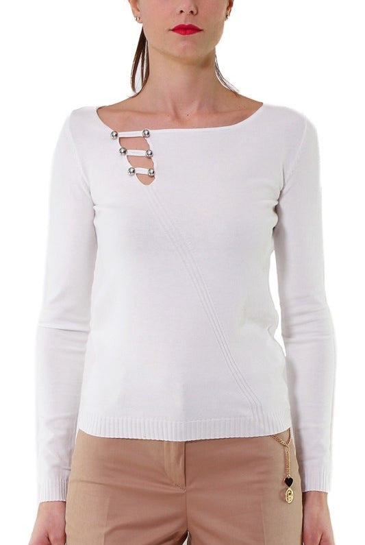 Liujo Knitwear maglia scollo barchetta con bottoni metallo bianco