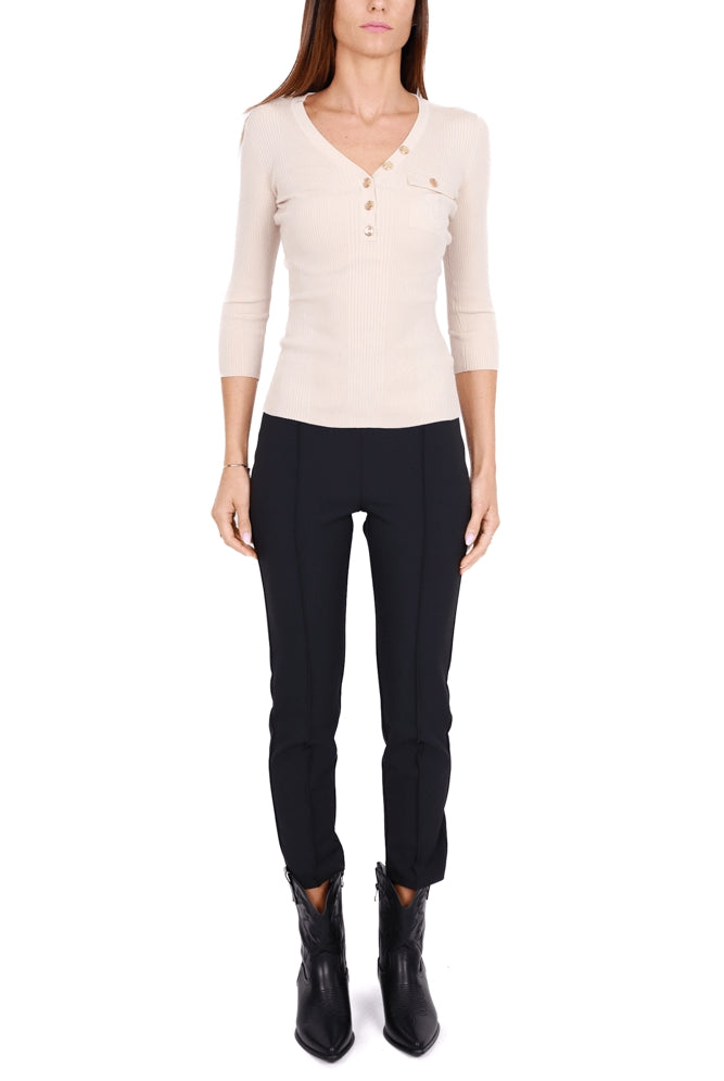 Elisabetta Franchi maglia scollo v in misto seta beige