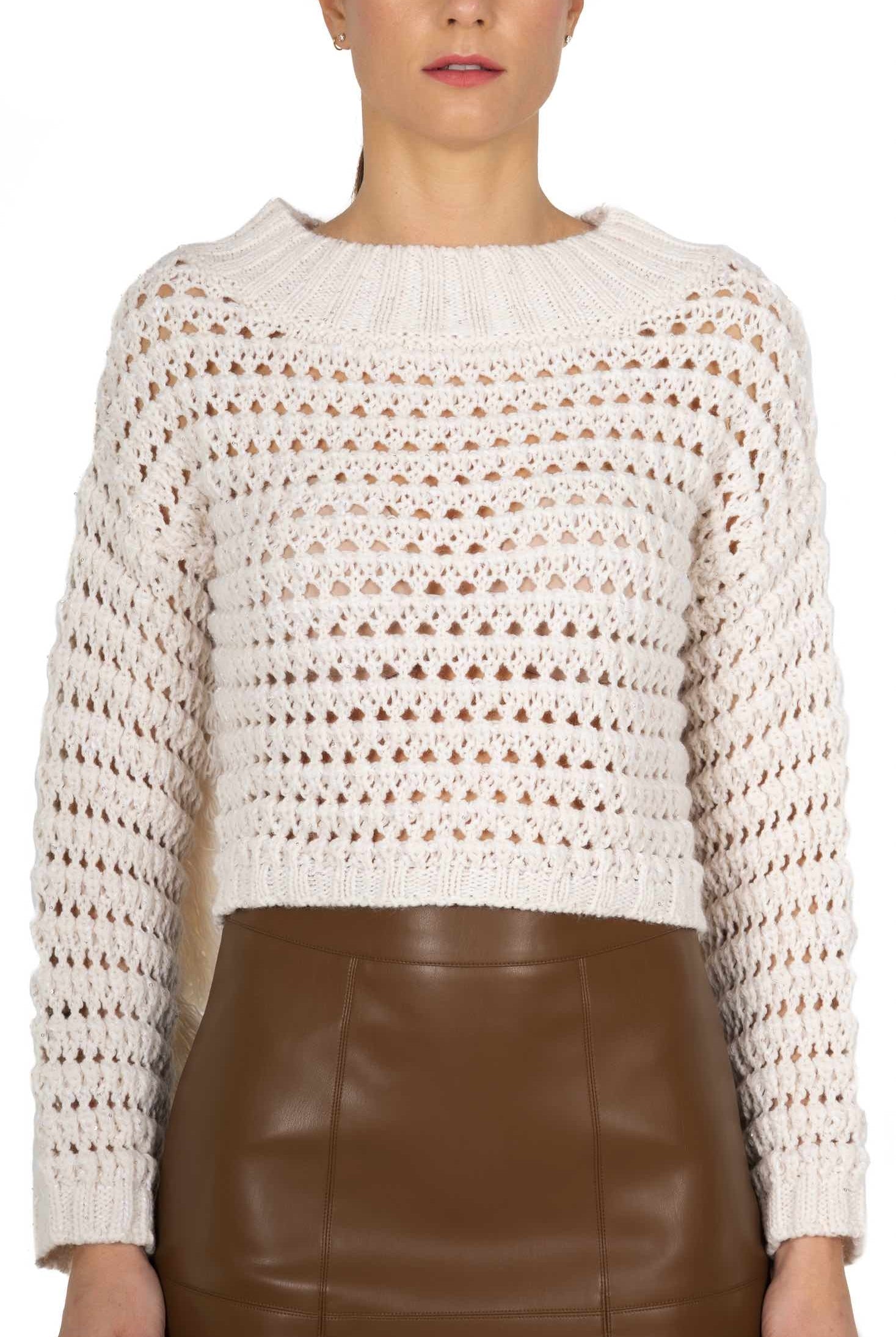 Kocca maglia traforata con frange burro