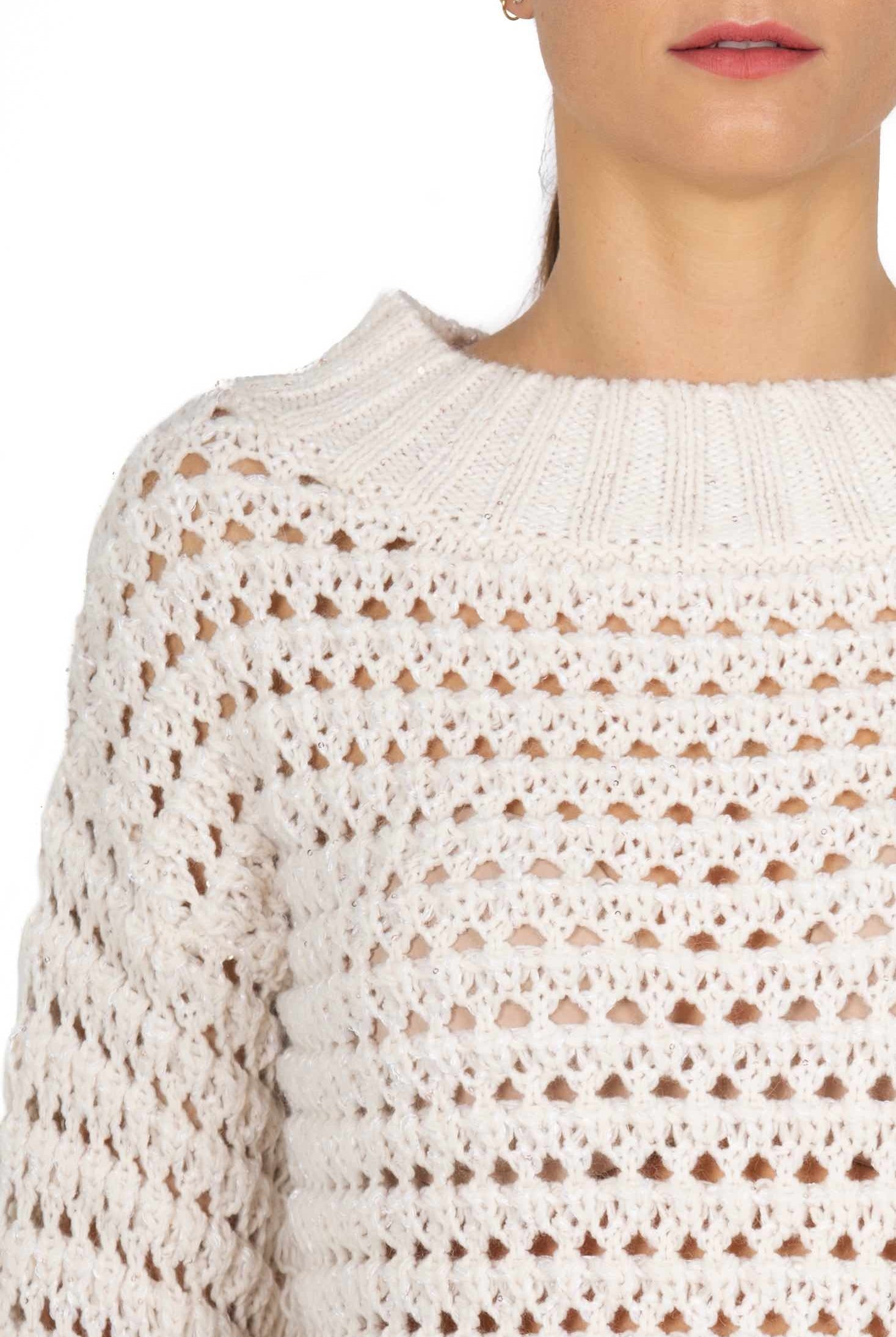 Kocca maglia traforata con frange burro