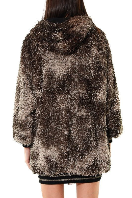 Dixie maxi cardigan effetto pelliccia con zip cappuccio verde