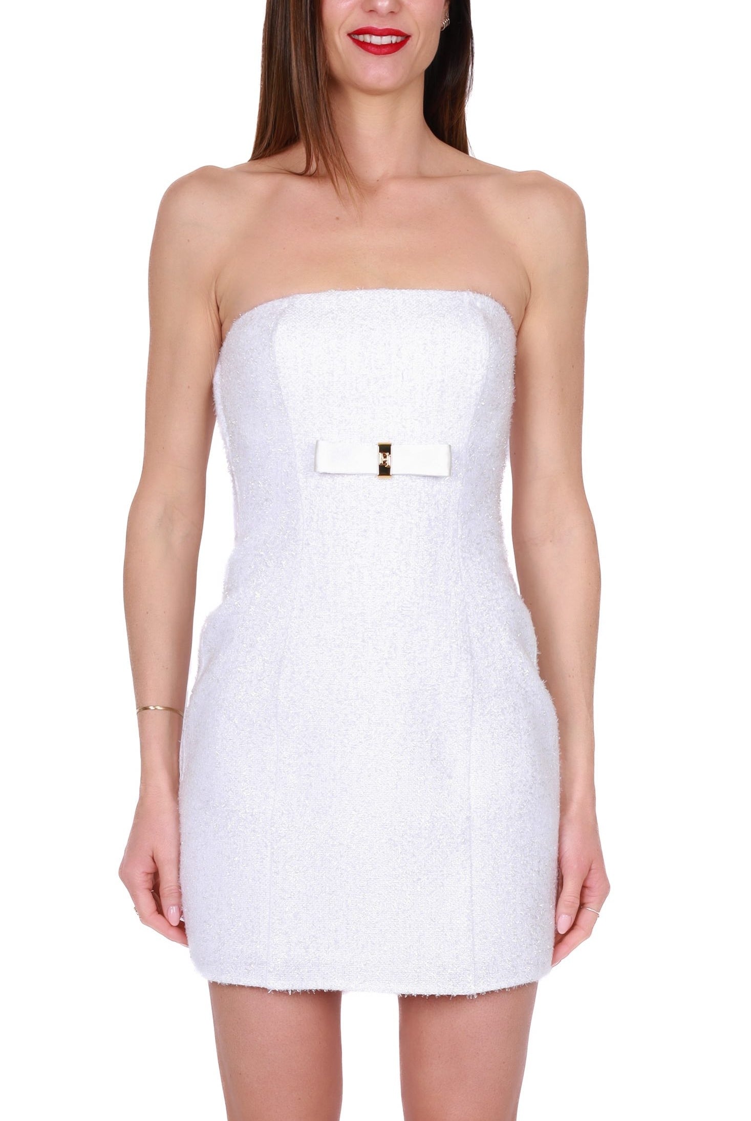 Elisabetta Franchi miniabito elegante senza spalline bianco