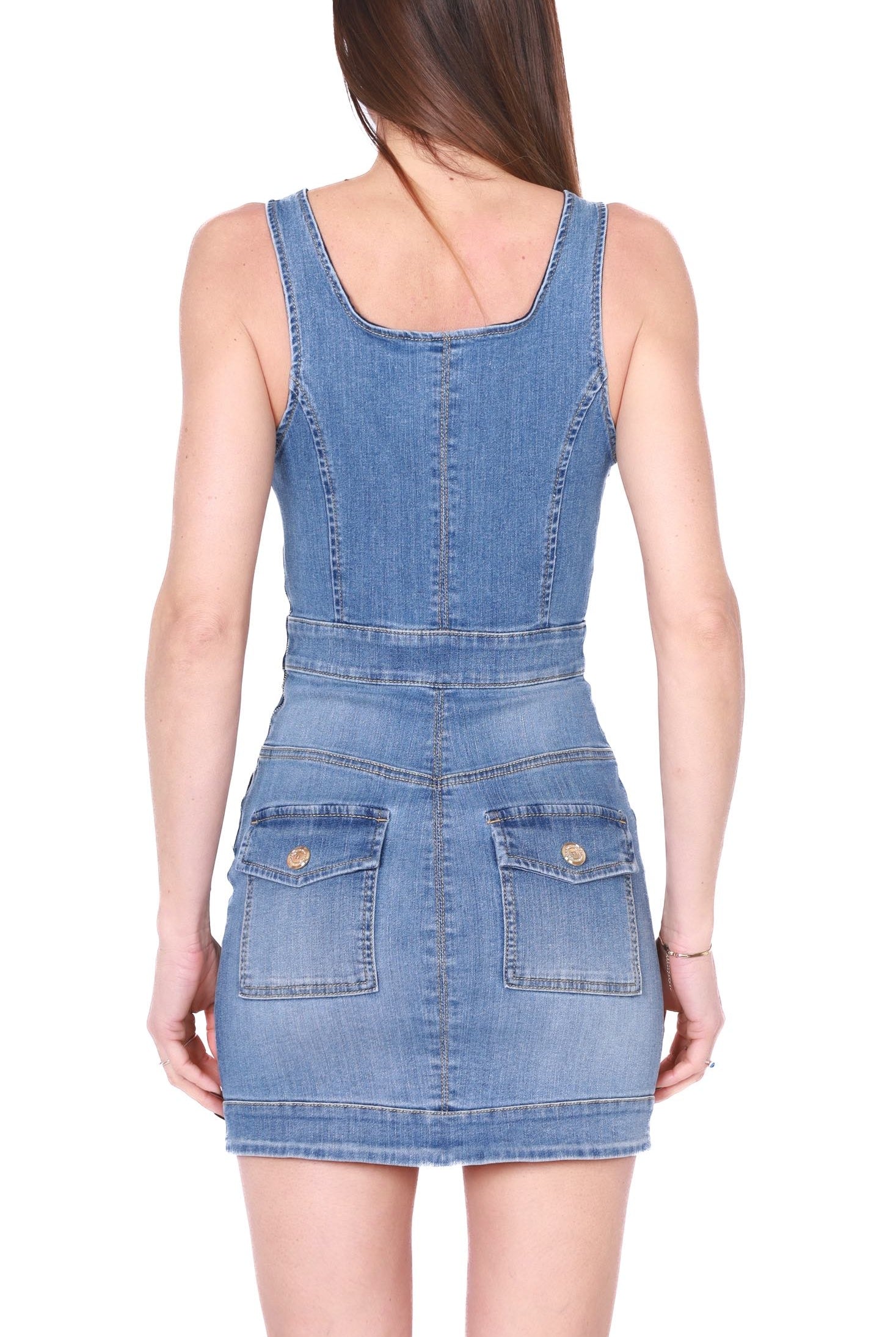 Elisabetta Franchi miniabito smanicato in denim stretch blu