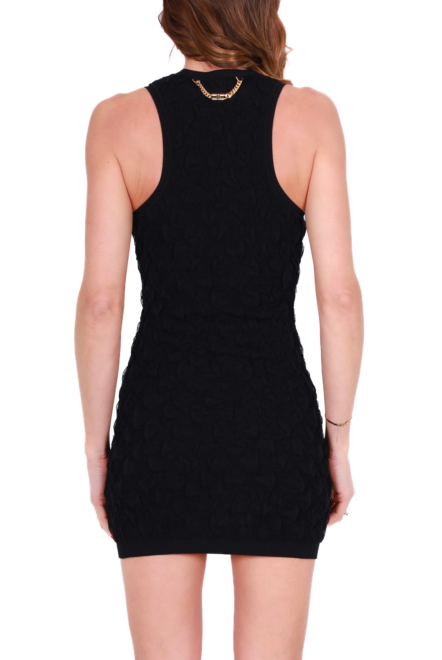 Elisabetta Franchi miniabito smanicato in maglia goffrata nero