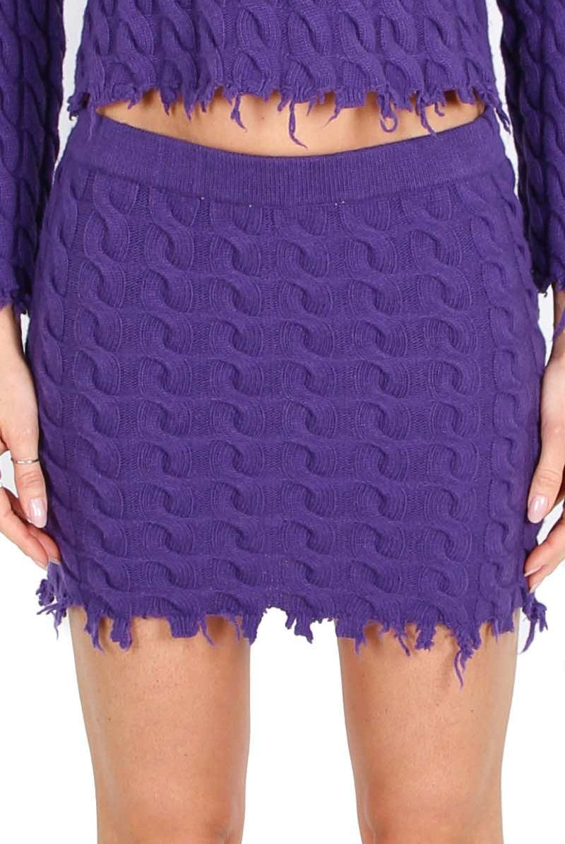 Vicolo minigonna in maglia con orlo unfinished viola
