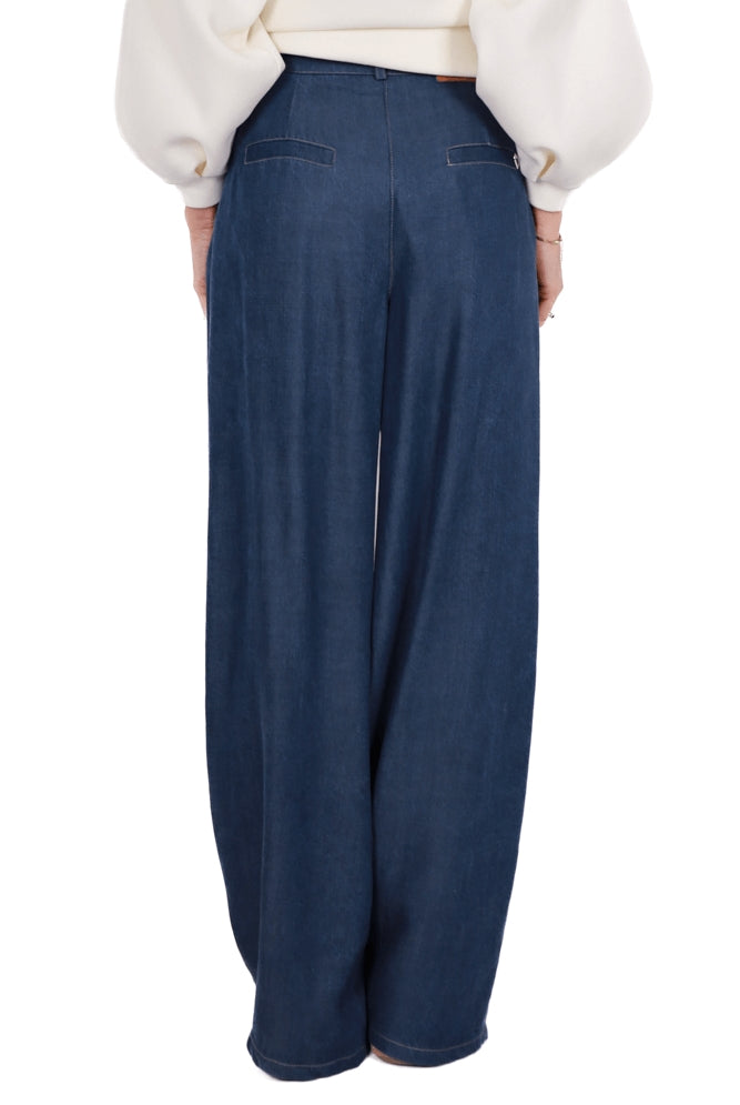Please pantalone a palazzo con pinces blu