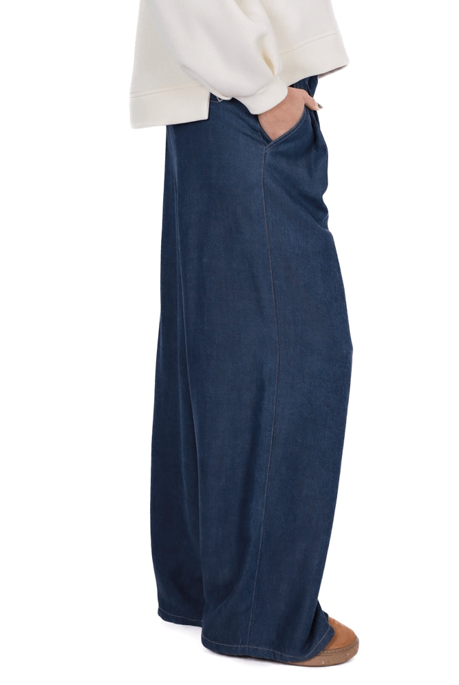 Please pantalone a palazzo con pinces blu