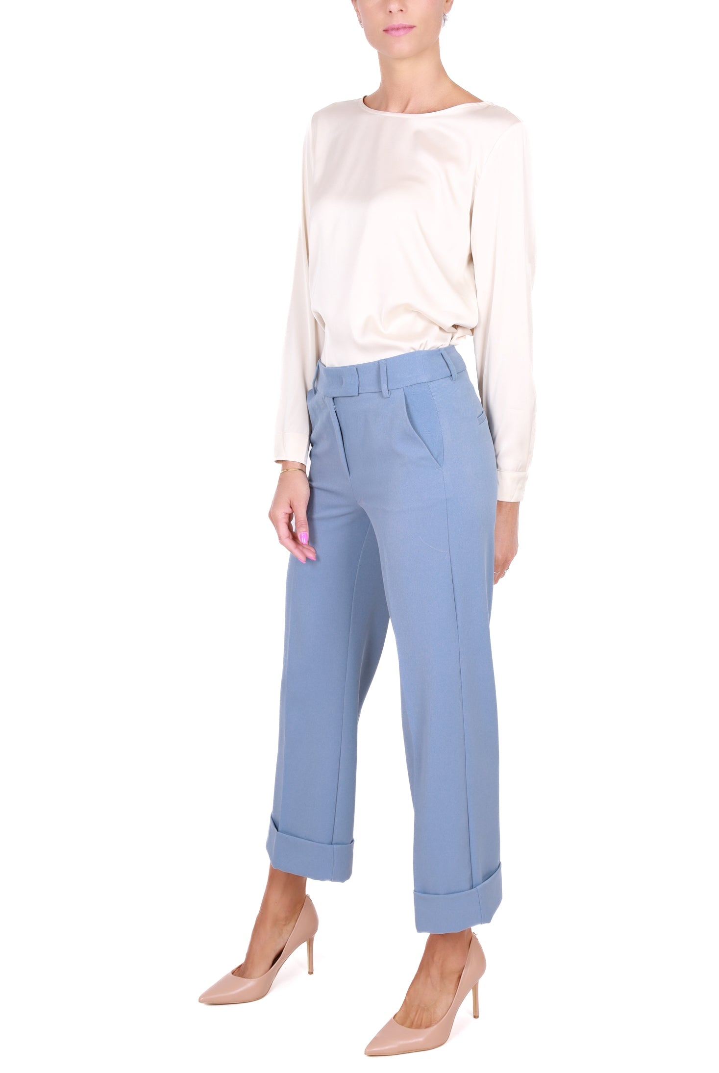 Emme Marella pantalone a palazzo con risvolto azzurro