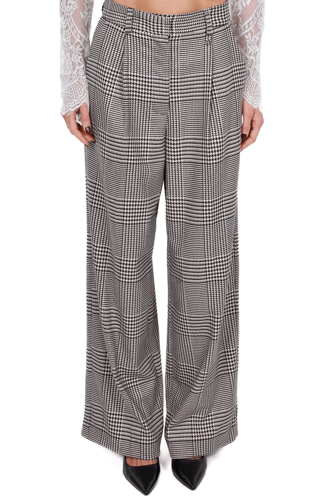 Dixie pantalone a palazzo fantasia pied de poule nero