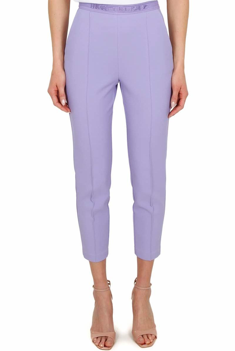 Elisabetta Franchi pantalone a sigaretta con ricamo sul cinturino lilla