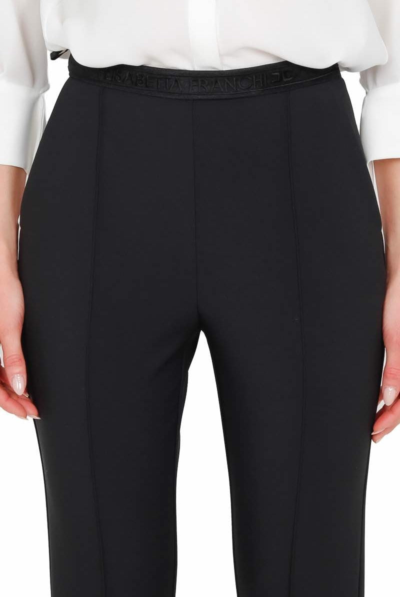 Elisabetta Franchi pantalone a sigaretta con ricamo sul cinturino nero