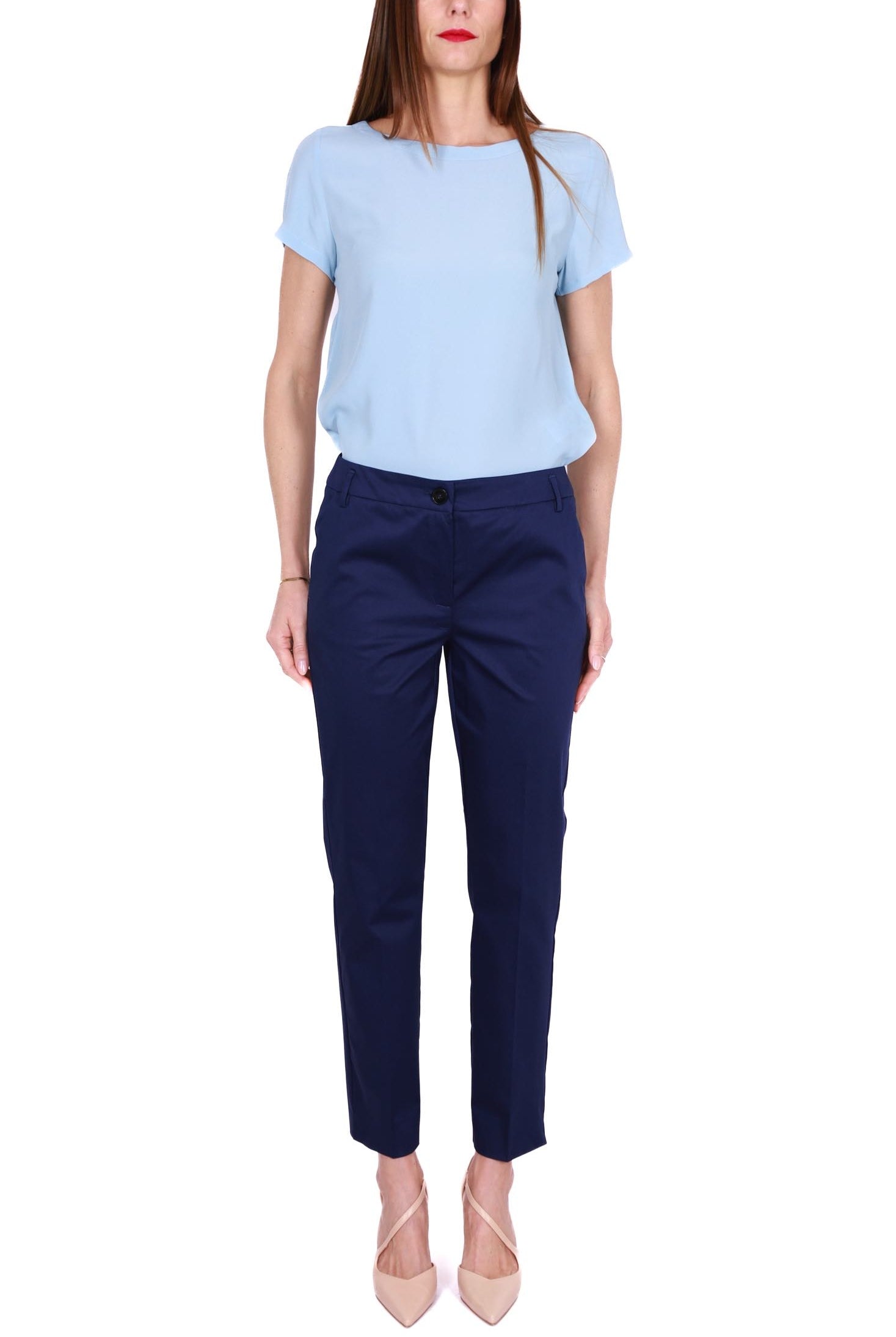 Emme Marella pantalone a sigaretta in cotone blu
