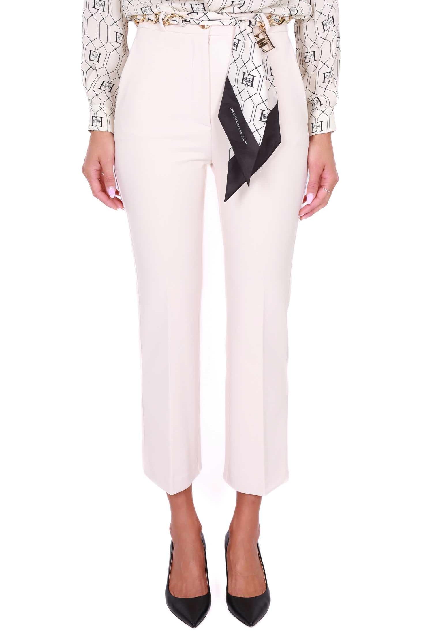 Elisabetta Franchi pantalone a sigaretta in crÈpe con cintura burro