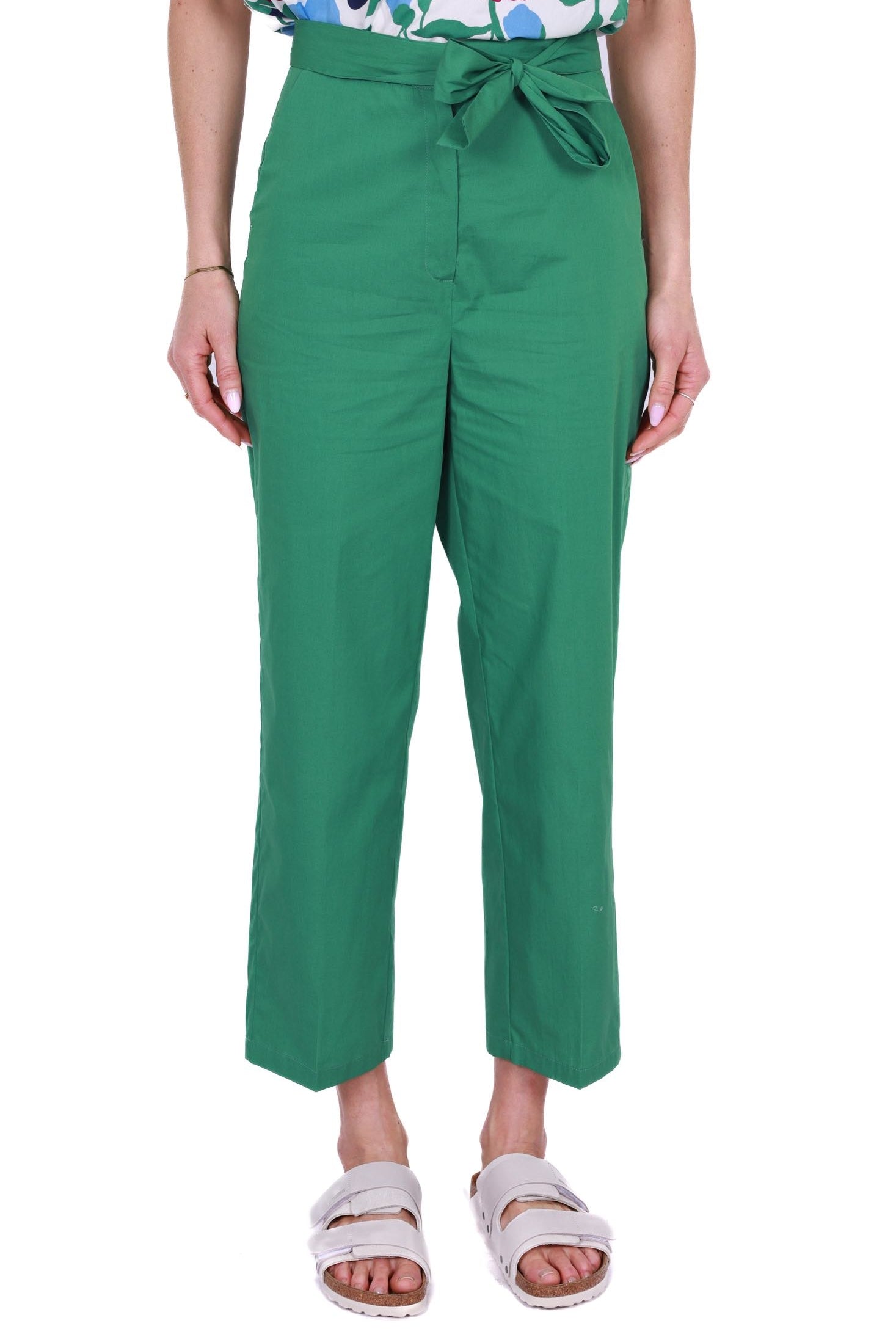 Emme Marella pantalone a sigaretta in popeline di cotone verde