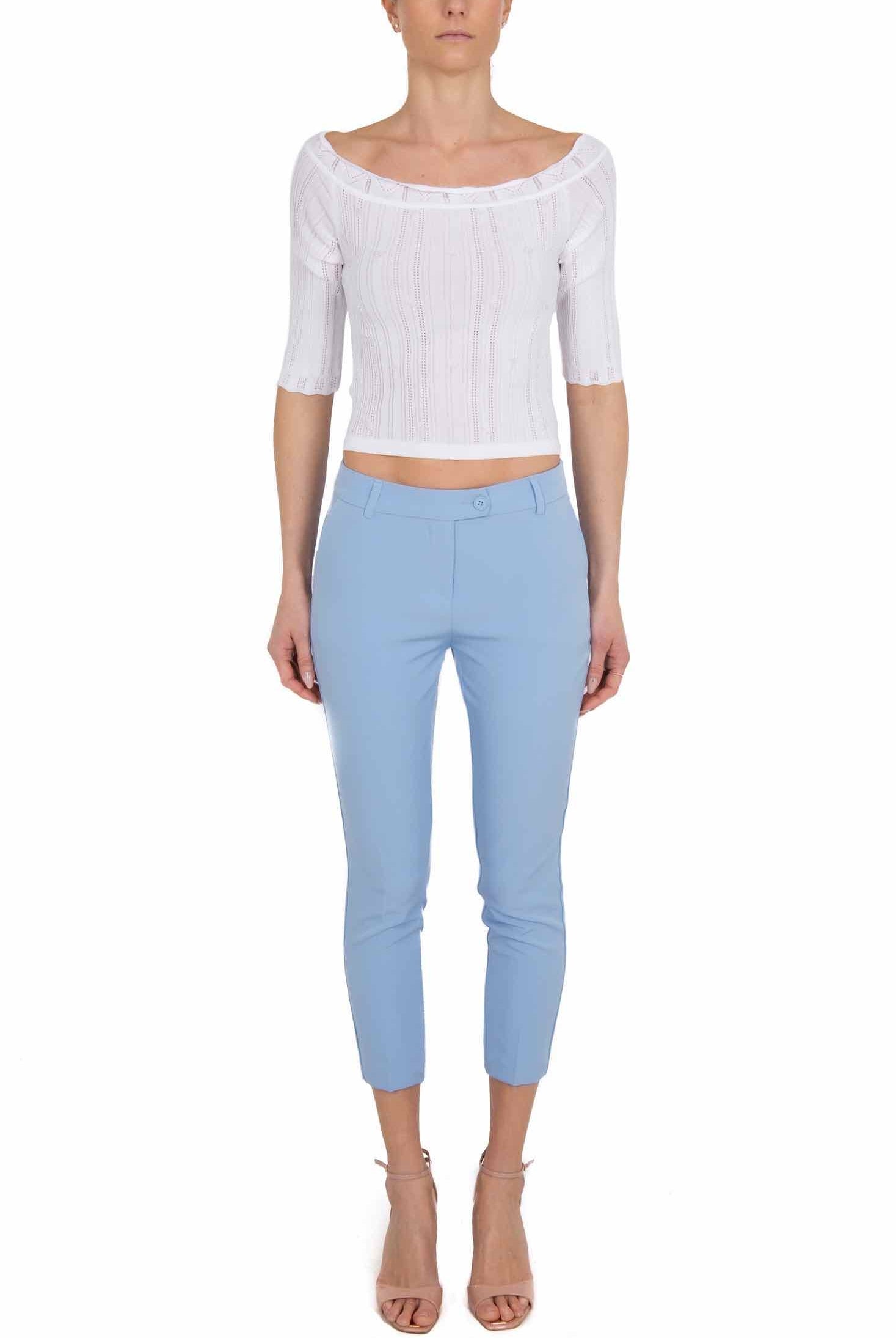 Fracomina pantalone a sigaretta in tessuto tecnico azzurro