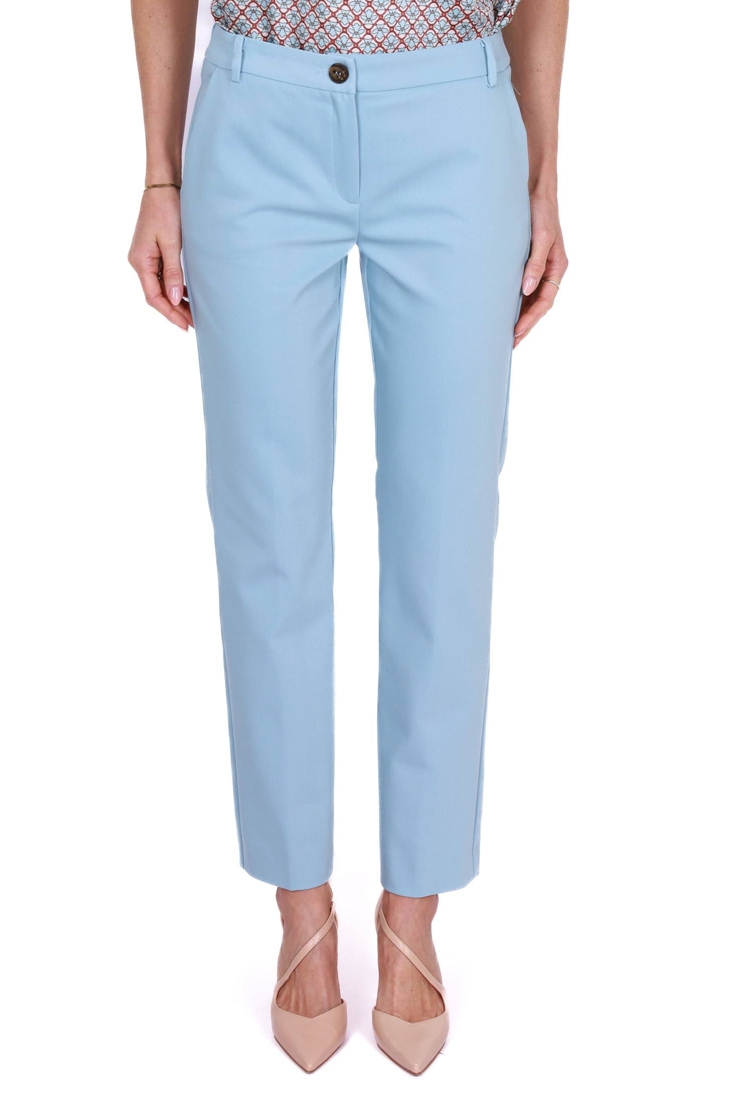 Emme Marella pantalone a sigaretta misto cotone stretch azzurro