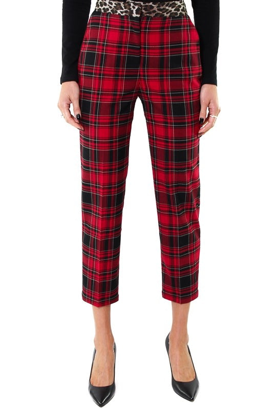 Guess Donna pantalone a sigaretta stampa tartan rosso