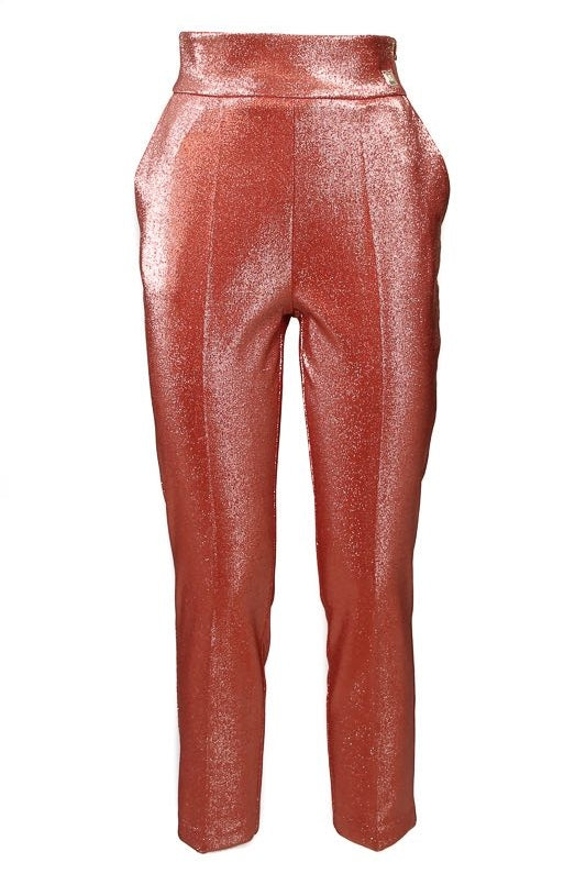 Elisabetta Franchi pantalone a sigaretta vita alta di lurex rosa