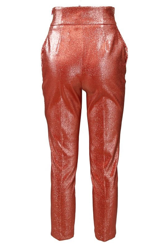 Elisabetta Franchi pantalone a sigaretta vita alta di lurex rosa