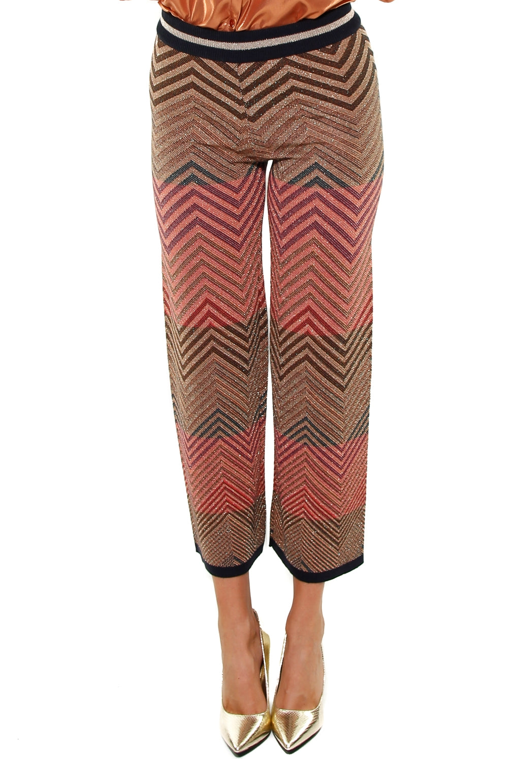 Dixie pantalone a zampa tessuto di lurex optical marrone