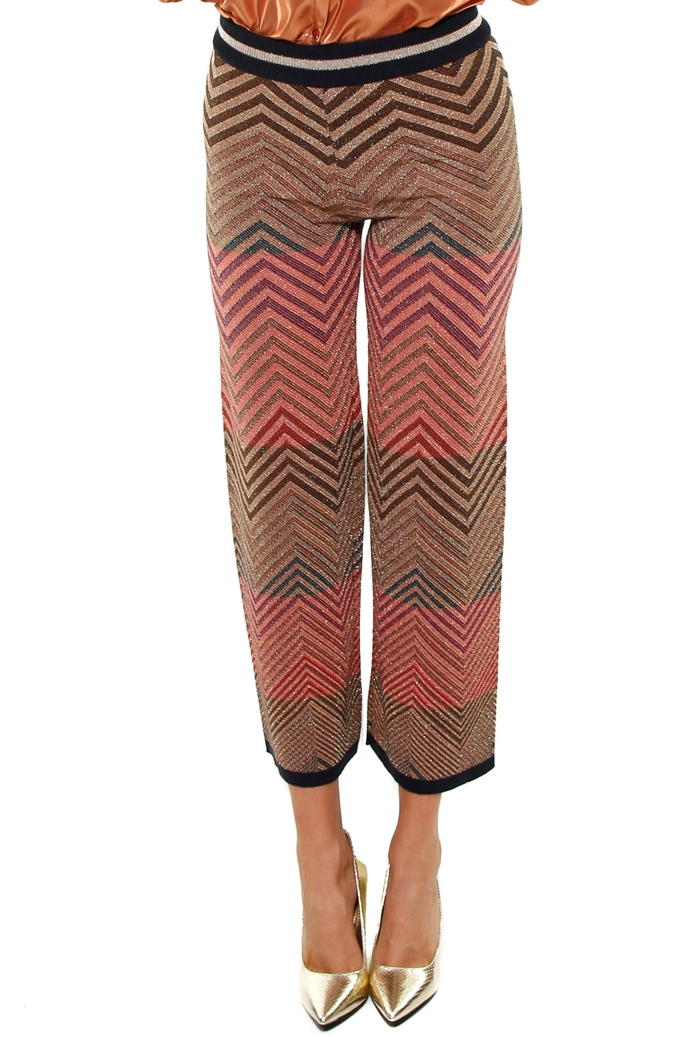 Dixie pantalone a zampa tessuto di lurex optical marrone