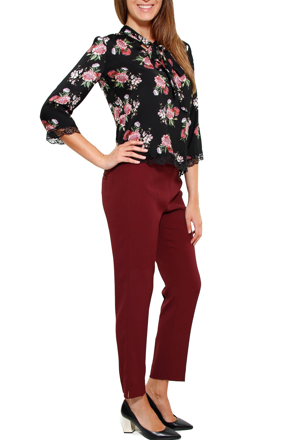 Liu Jo Black pantalone alla caviglia tessuto stretch bordeaux