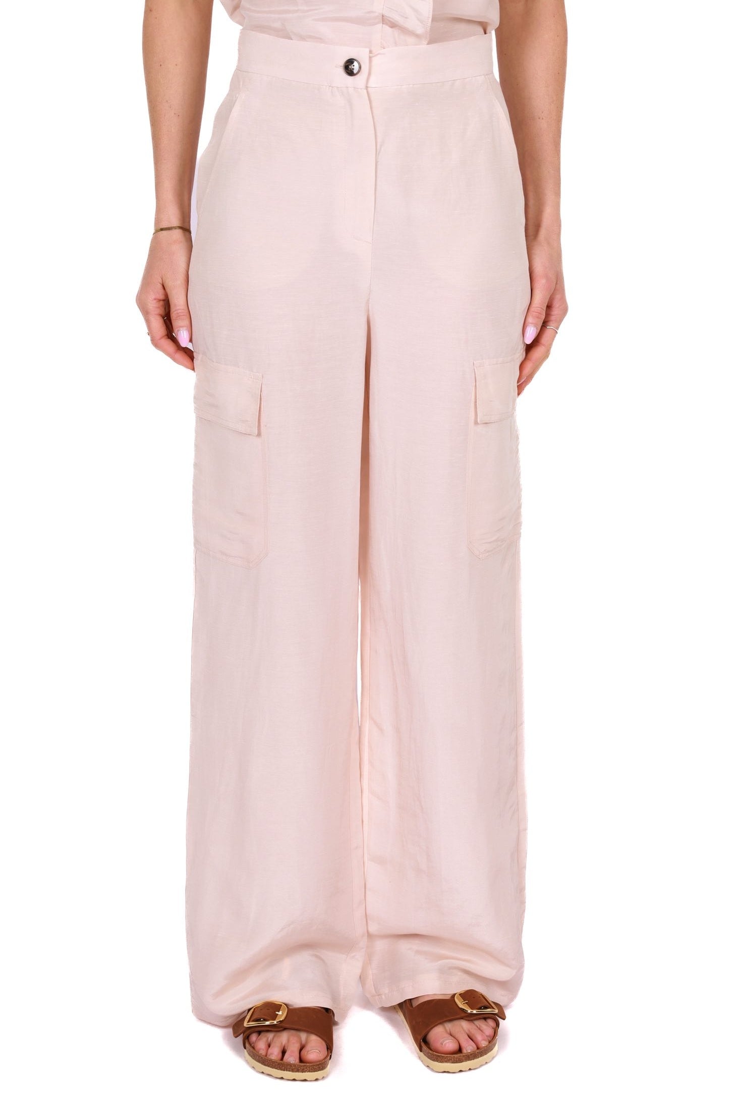 Emme Marella pantalone cargo in lino e viscosa beige