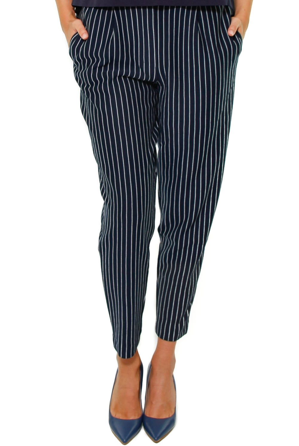 Tommy Hilfiger Donna pantalone con elastico in jersey gessato blu