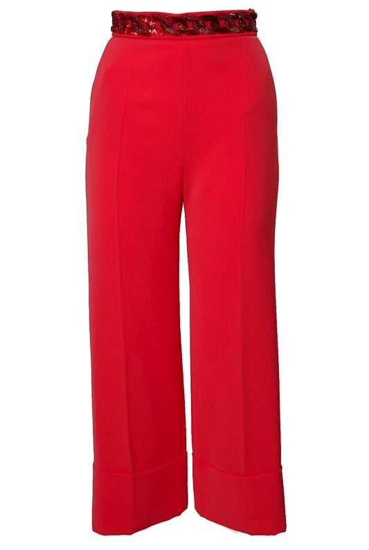 Elisabetta Franchi pantalone cropped a palazzo in crepe rosso