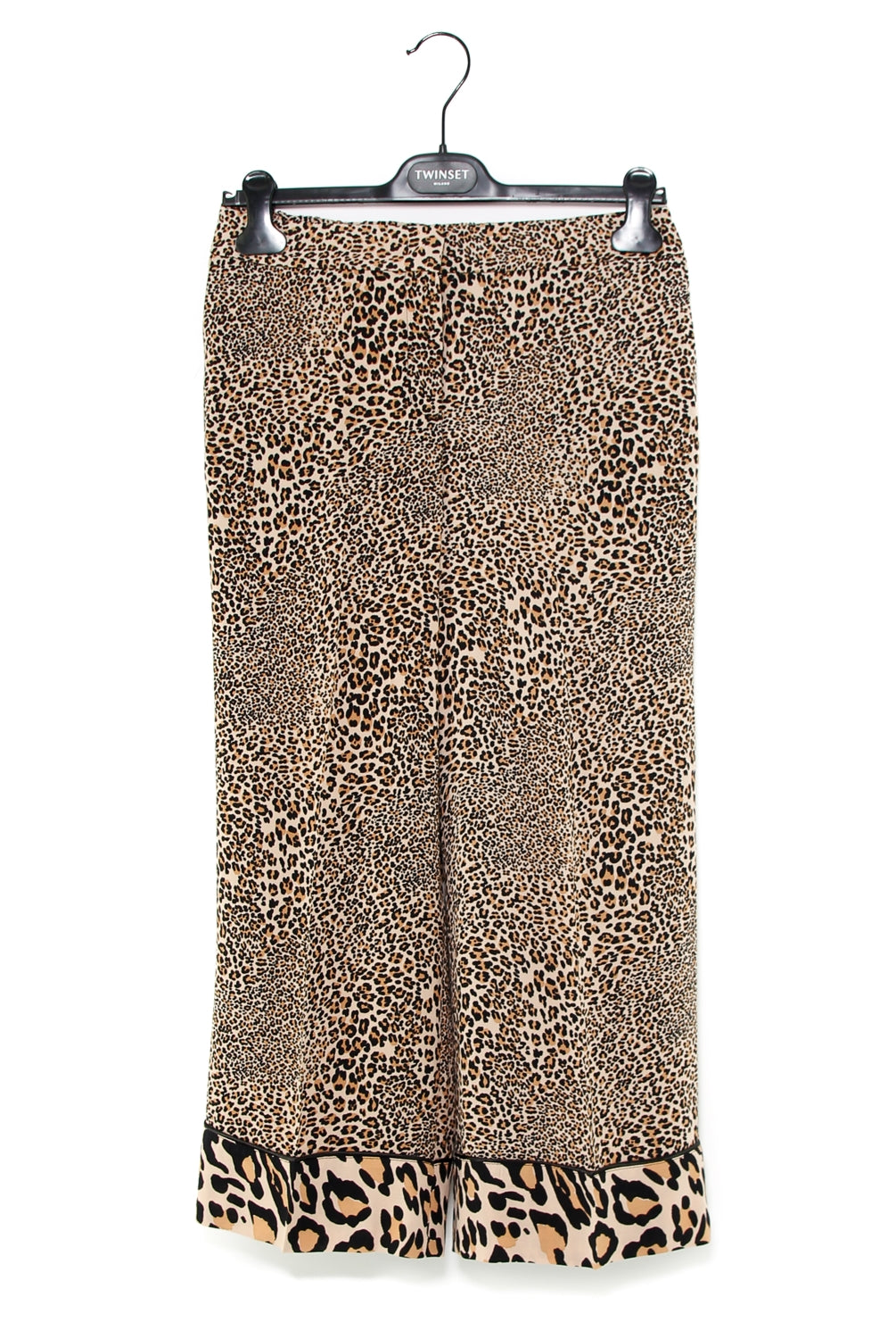 Twin Set Srl pantalone cropped in crepe animalier nero